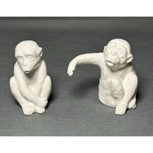 Vintage Fitz & Floyd Hugging Monkey Salt and Pepper Shakers White Japan-Set
